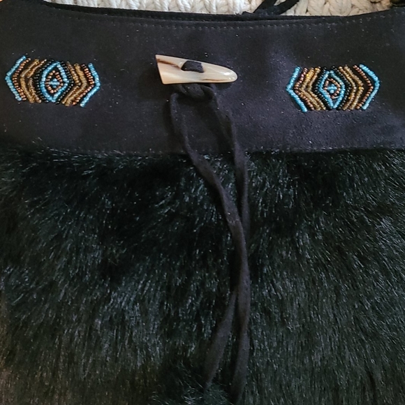 NWOT BO HO BEADED BLACK SUEDE FAUX FUR HANDBAG - Picture 7 of 16